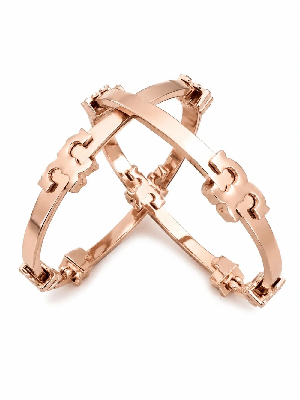 TORY BURCH • Rose Gold Serif T Logo Hoop Earrings